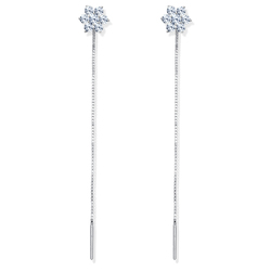 Flower with Dangling Chain Silver Earring STC-2195
